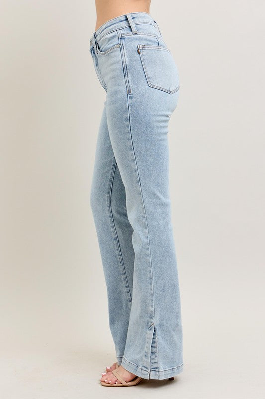 Judy Blue Jeans Tummy Control Light Wash Side Slit Slim Boot Denim Pants 021ea324-f814-49fa-b333-e03cc004fc2e-Max Trendsi