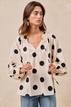 BiBi Womens Blouse Polka Dot Exaggerated Balloon Long Sleeves Top 0238357d34474872879e0cdca5efbe9f-Max-Origin Trendsi