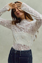 SO ME Womens Blouse Lace Off White Long Sleeve 3d Effect Floral Layering Top 023eac3e218f4d4c9438b2098c72e70d-Max-Origin Trendsi