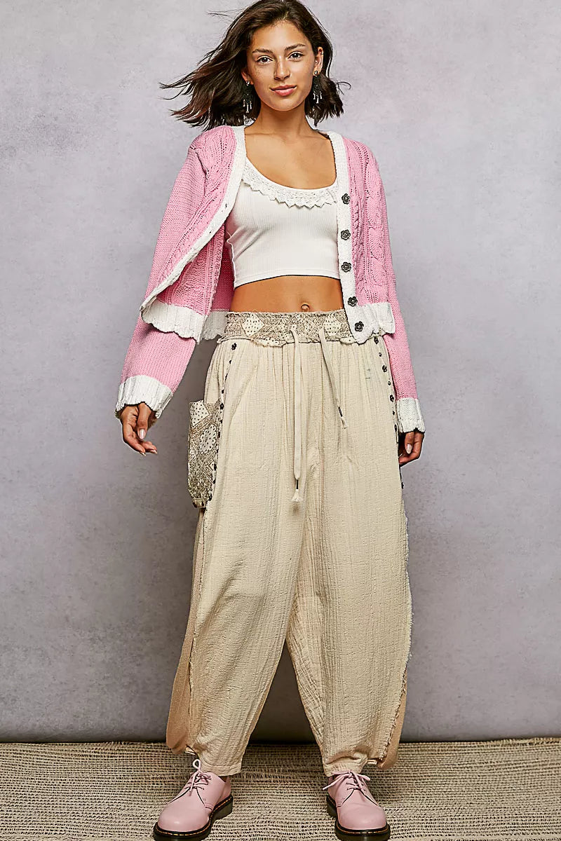 POL Womens Cable-Knit Cardigan Pink with Contrast Border Accents Buttoned 02767a4f-7b9a-4ba1-a926-acbce73e507e-Max-Origin Trendsi