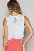 POL Tank Top White Floral Detail Pocket Patch Contrast Stitching 0277fe16-831f-4802-abb5-413c8941ca11-Max-Origin Trendsi