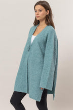 Sweater Cardigan US HYFVE Front Rosette Longline Slit Long Sleeve 027dc3f5-5a72-43a0-b994-1a99de49973d-Max Trendsi