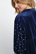 Umgee USA Pearl Babydoll Blouse Navy Women Half Sleeve Velvet Ruffle Top 0287c87f-76b5-40ed-800e-96f19930ee6c-Max Trendsi