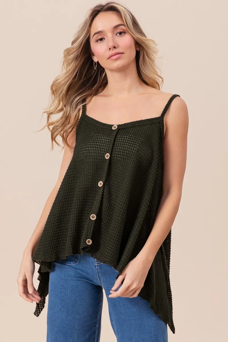 BiBi Cami Top Popcorn Waffle Black Knit with Buttoned Front Oversized 0292a2ebd8a148dcbc8c49726850c951-Max-Origin Trendsi