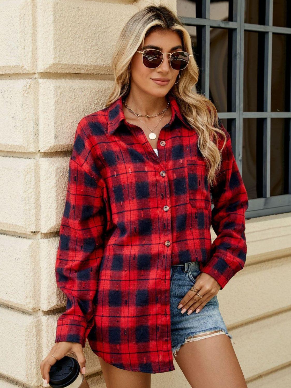 Plaid Shirt Button Up Long Sleeve Blouse 0294ee70-2677-41e4-ade7-cb7e255d21c7-Max Trendsi