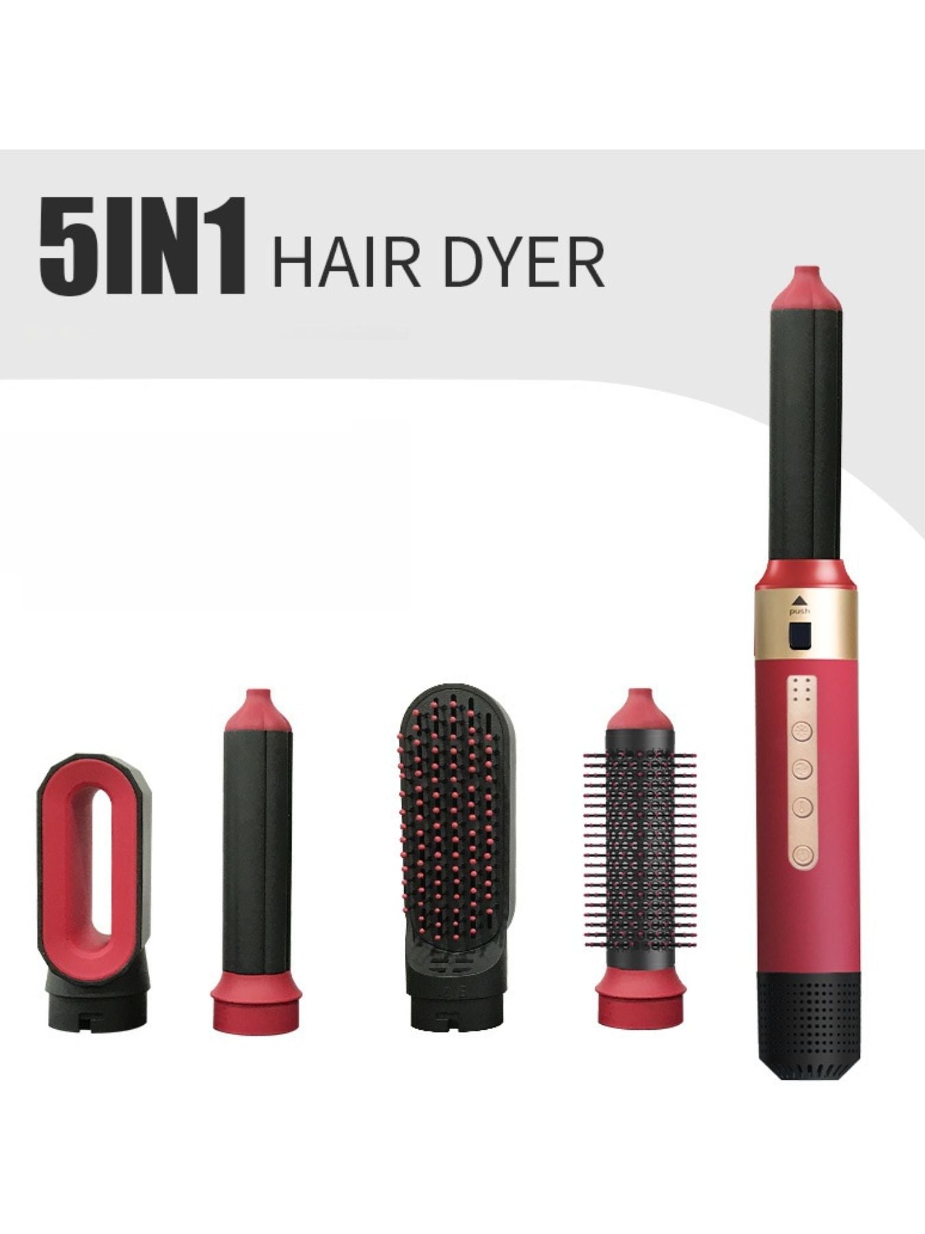5-in-1 Interchangeable Hot Air Brush with 6 Attachments, High-Speed Multi-Functional Styling Tool, ABS Material