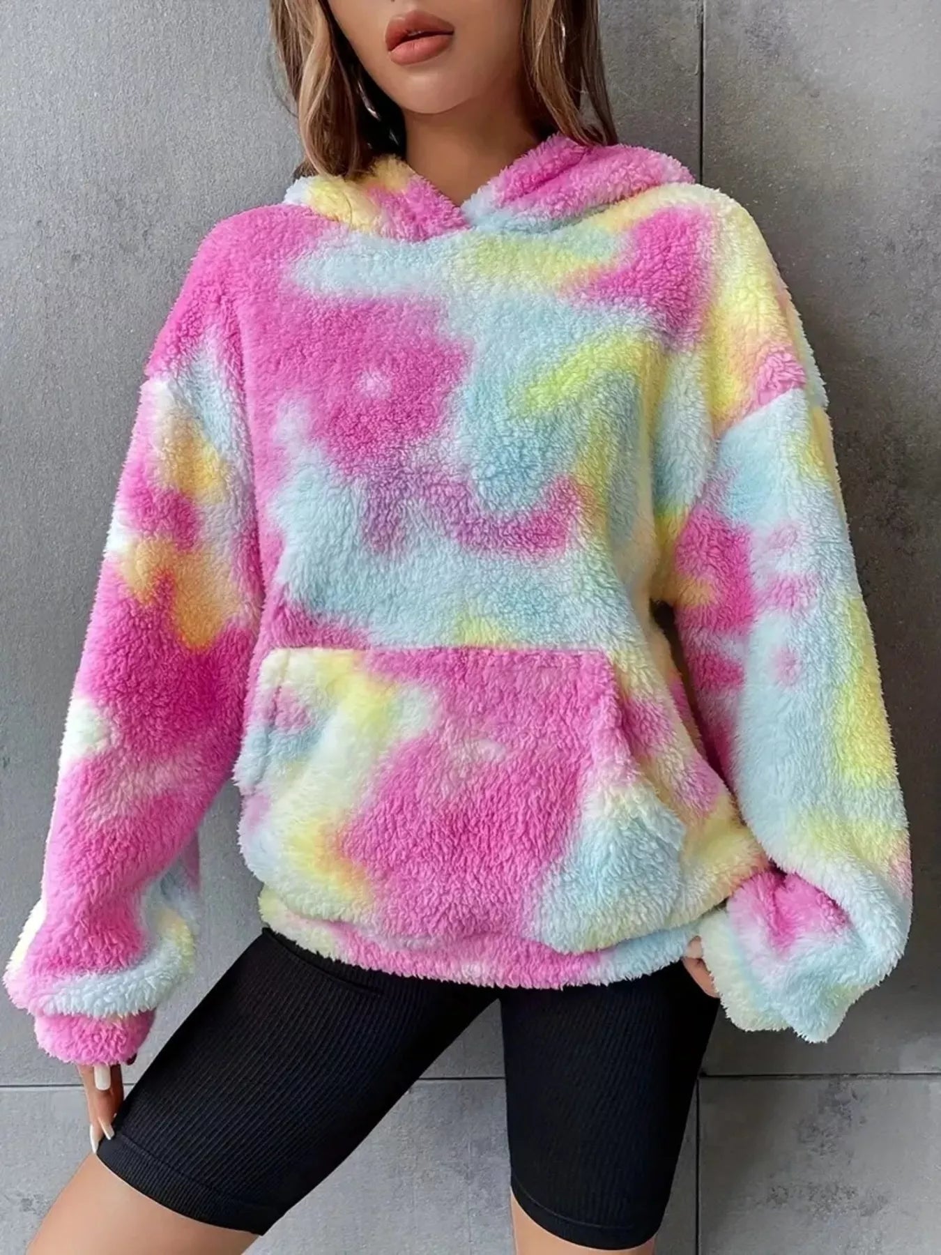 Womens Hoodie Tie-Dye Plush Fleece Fuchsia Pink Pocketed 029d3452bbec4b818ac8ac83ef16bb24-Max-Origin Trendsi