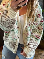 Women's Cardigan Beige Floral Knit Pattern Button-Up Long Sleeve Beige 02bc079a-393f-4ec6-a84f-6cc2e87ad4f7-Max-Origin Trendsi