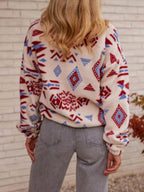 Womens Sweatshirt Fleece Geometric Coral Pattern Half Zip Collared 02c0dce9-4248-43c3-b9cf-43df7e14517b-Max-Origin Trendsi