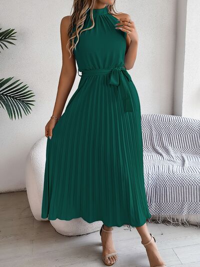 Pleated Midi Dress Grecian Neck Tie Waist Belted Halter Sleeveless 02c1d329-4796-4dd4-a35a-f9af7e17072d-Min Trendsi