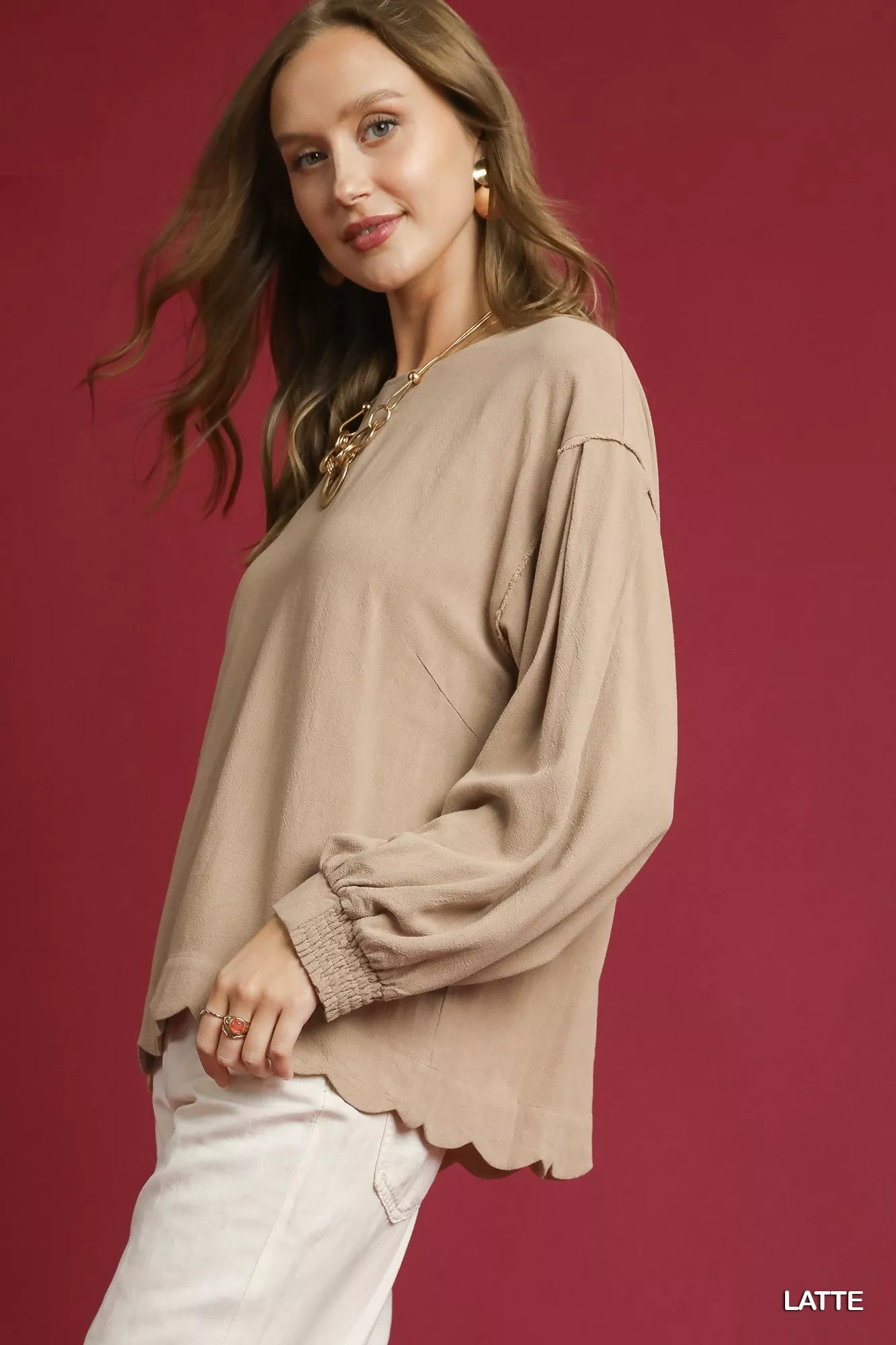 Umgee Linen Blousec Latte Brown Scallop Hem Long Sleeve Womens Top 02d2973f-afd8-44c7-8c3a-abcc1b127083-Max-Origin Trendsi