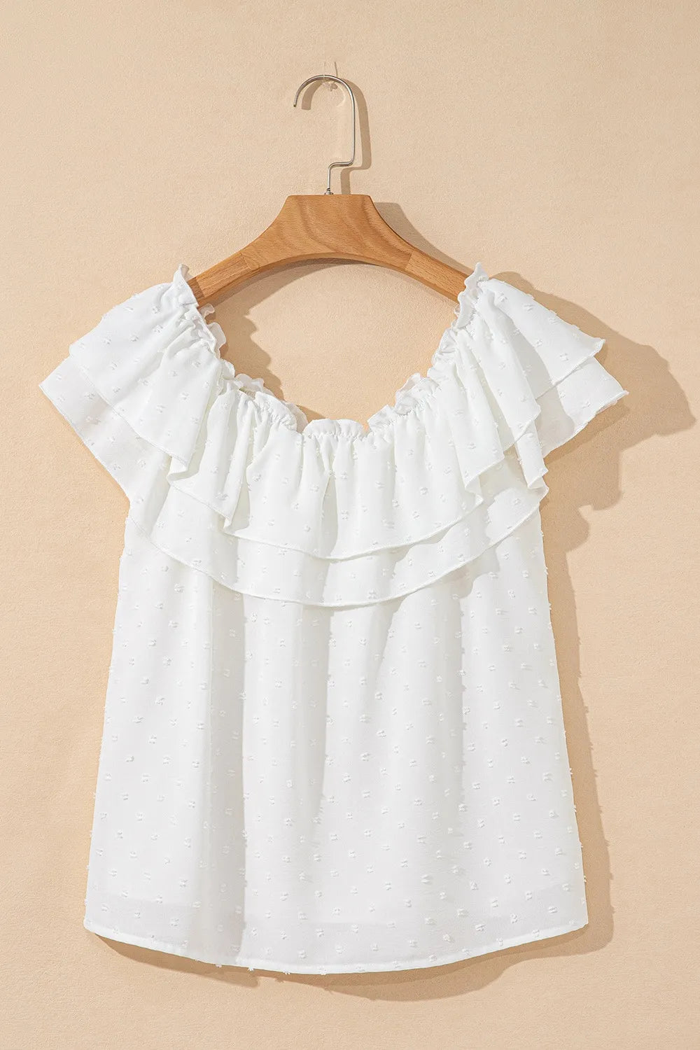 Women's Blouse Swiss Dot White Off Shoulder Bow Ruffle Knotted Detail 02e7ea56-d7a7-403c-99b2-1370ecb78b30-Max-Origin Trendsi