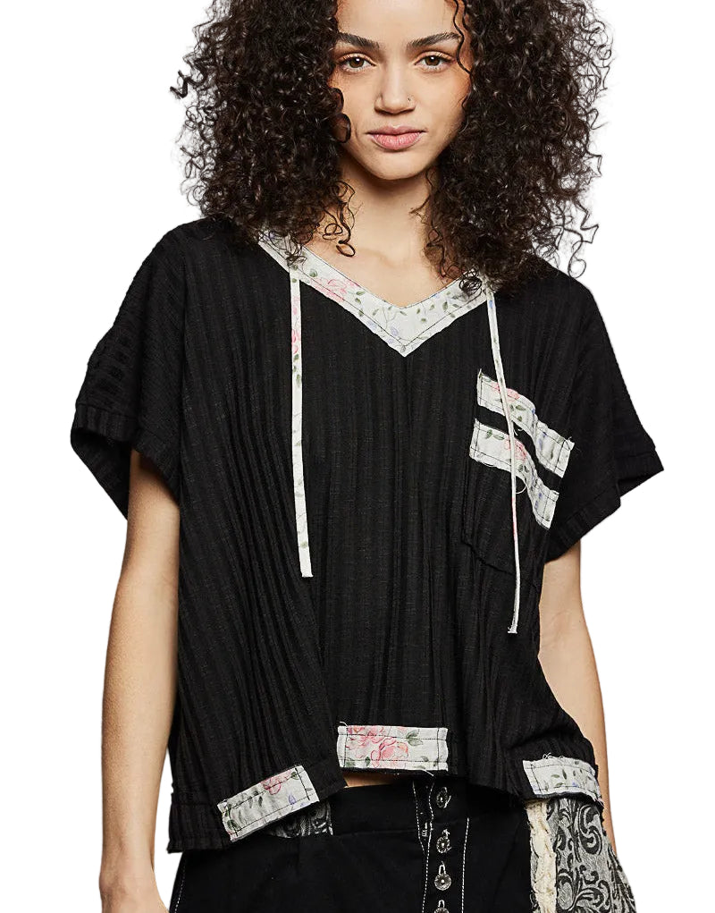 POL Short Sleeve Hooded Top with Back-Open Detail