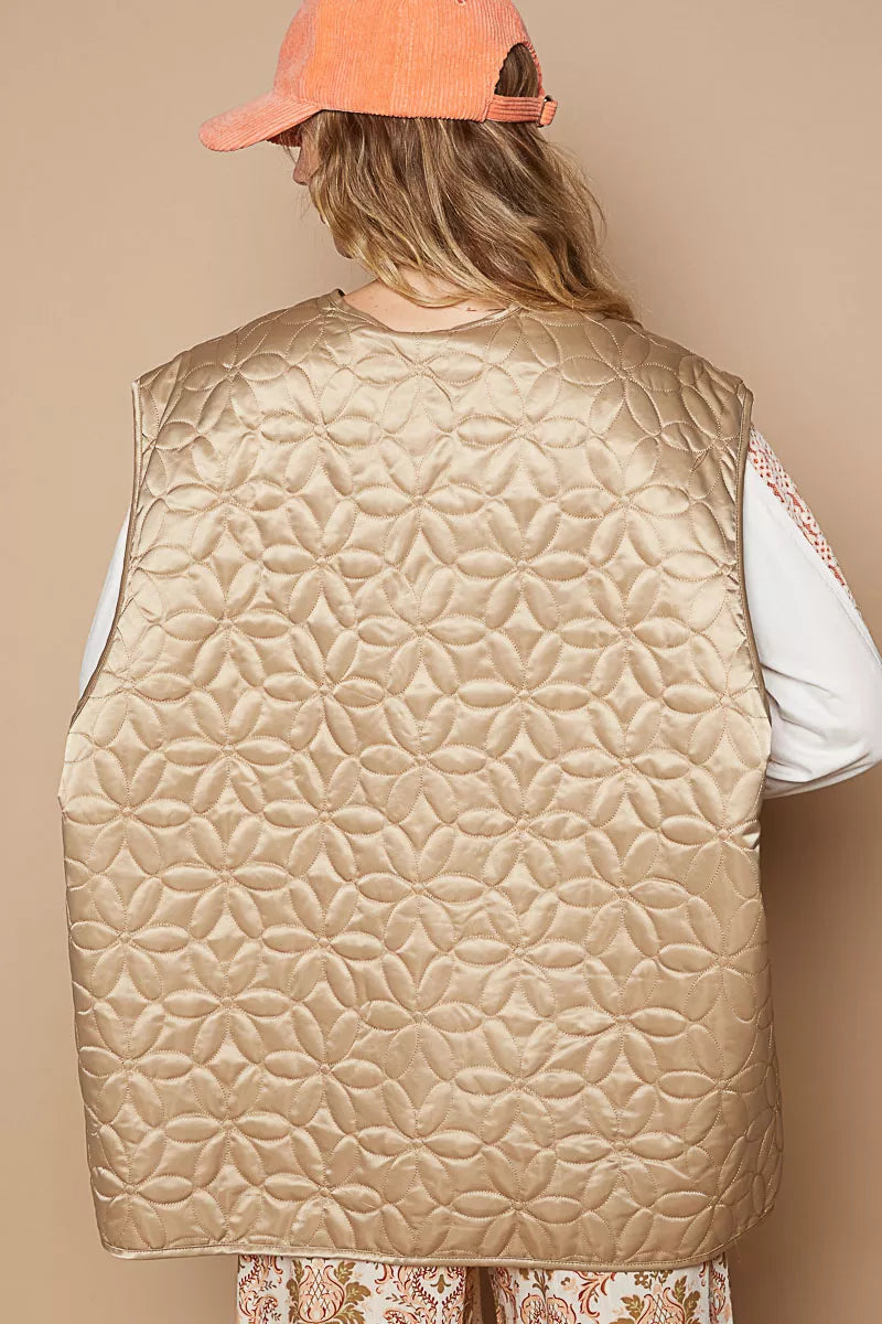POL Womens Quilted Vest Coat Mocha Gold Front Zipper Floral with Front Pockets 02f293dc-134a-4591-863e-2e6c54cdab3b-Max-Origin Trendsi