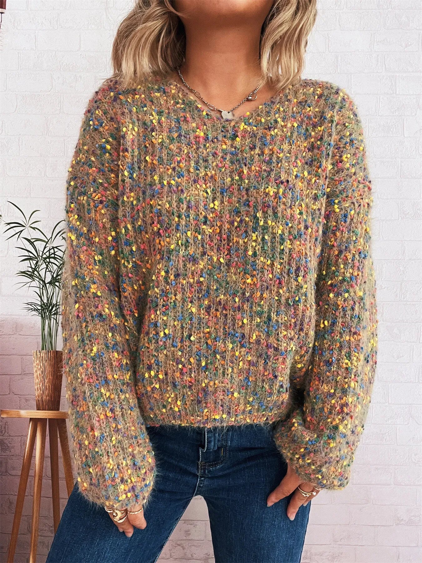 Women's Sweater Colorful Knit Oversized Long Sleeve Pullover 03120ed1c3f74619a316e5b0384b5d68-Max-Origin Trendsi