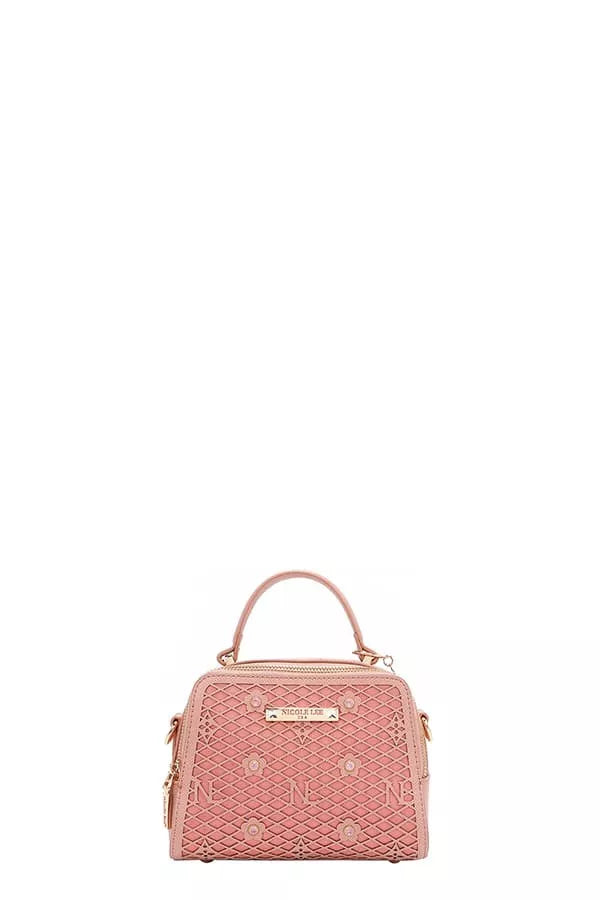 Nicole Lee USA Handbag Vegan Leather Geometric Pattern Structured Tote Bag PINK One Size 0314704ec1da4a2683169c2010fa3efd-Max-Origin Trendsi