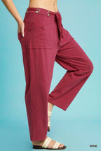 Umgee Wide Leg Cotton Pants Wine Red Drawstring Casual Pocketed 031fa0ca-cc29-4b4d-906c-5ea191a9cddf-Max-Origin Trendsi