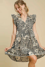 Umgee Babydoll Dress Black Floral Printed Ruffle Cap Short Sleeve Black 0334cce1-8056-4a58-b4e0-6df77cfe6cec-Max Trendsi