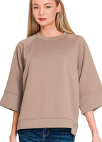 Zenana Scuba 3/4 Sleeve Pullover Sweater