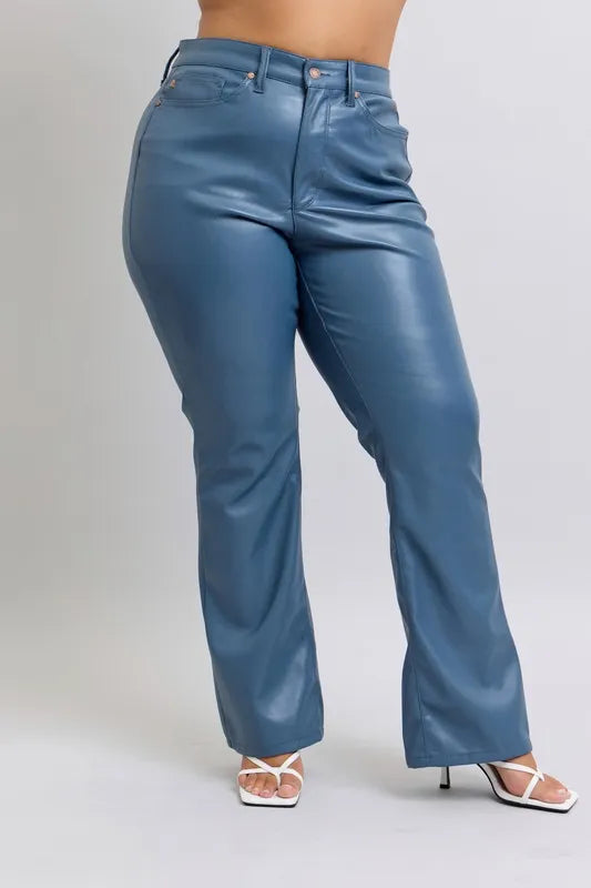 Judy Blue Faux Leather Blue Bootcut Pants High Waist Tummy Control 03433151-88aa-48a6-b207-3535d22f1e75-Max-Origin Trendsi