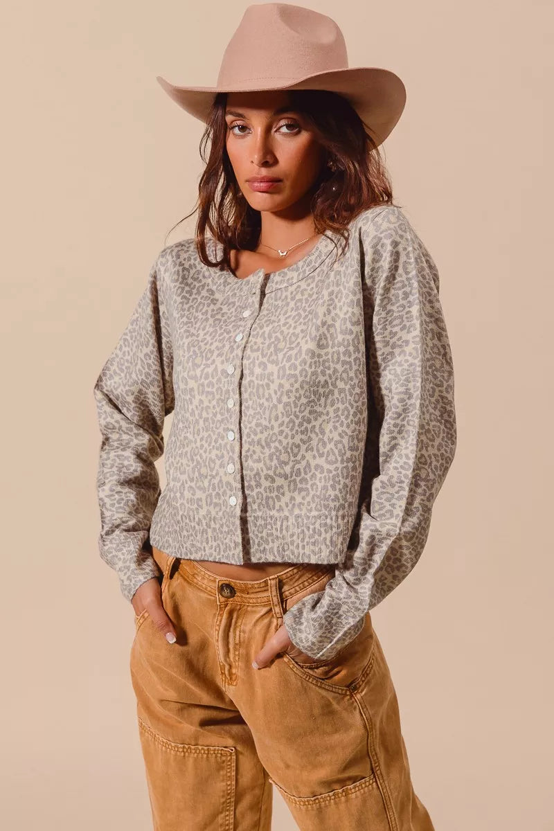 SO ME Womens Cardigan Leopard Two Tone Vintage Print Button Up 03546a95d4174d4da8fb8bd6713b9011-Max-Origin Trendsi