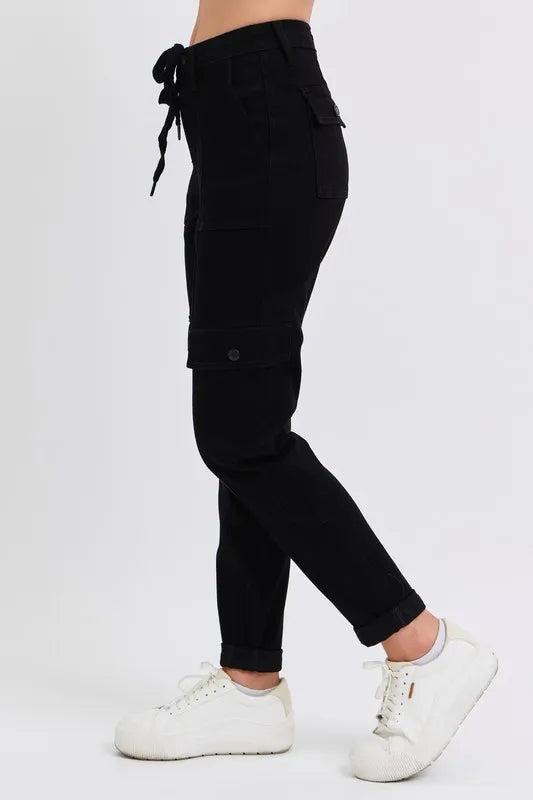 Judy Blue Cargo Cuffed Jogger Black High Waist Trousers 0358ebba7e114344b1957477d132c1e8-Max-Origin Trendsi