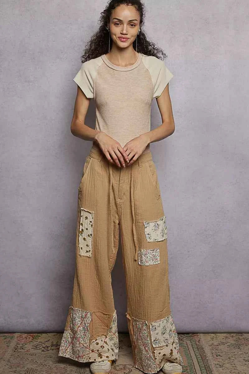 POL Outseam Detail Ribbed T-Shirt with Contrast Color Sleeves