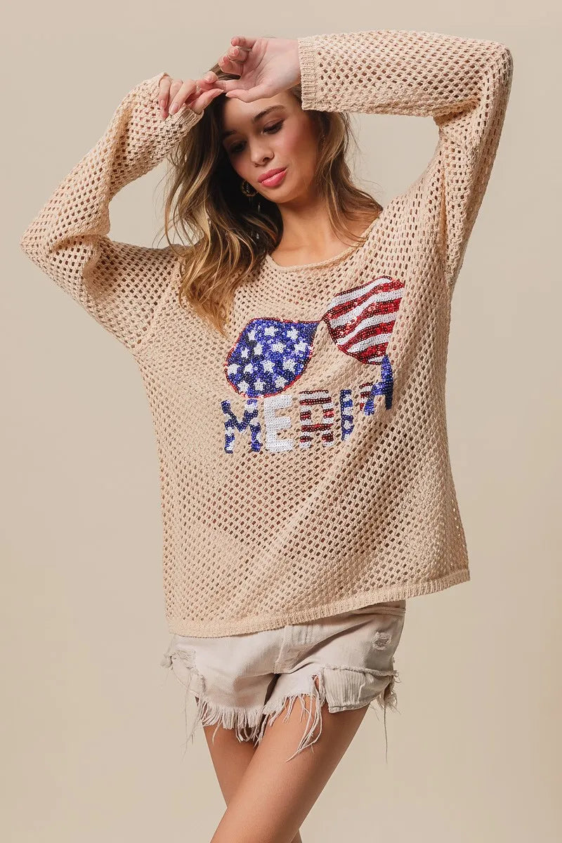 BiBi Knit Top Sequin American Flag Sunglasses Long Sleeve 036fc8c9ca4a4065a90241865f243cd1-Max-Origin Trendsi