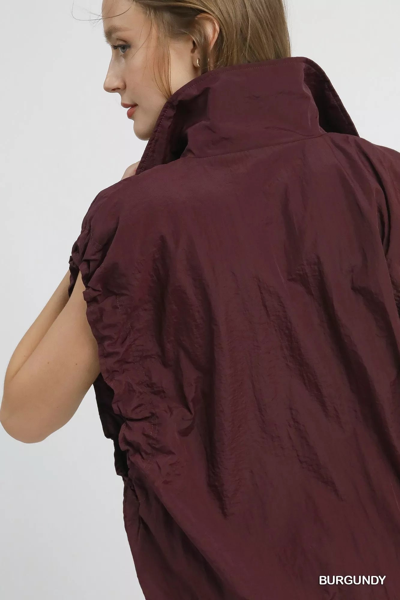 Umgee Womens Nylon Vest Burgundy Drawstring Hem Outwear with Pockets 0379f7fd-1c7c-4e95-bd7a-cdddc70e54d8-Max-Origin Trendsi