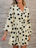 Mini Dress Polka Dot Beige Surplice V Neck Ruffled Puff Long Sleeve Beige 037c7e41-c4b9-43b4-8479-e9b1fefa6241-Max-Origin Trendsi