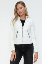 Snobbish Faux Leather Women White Zip Pockets Hooded Basic Jacket 037d539e-47b7-4ca0-a57c-d8f72551a82c-Max Trendsi
