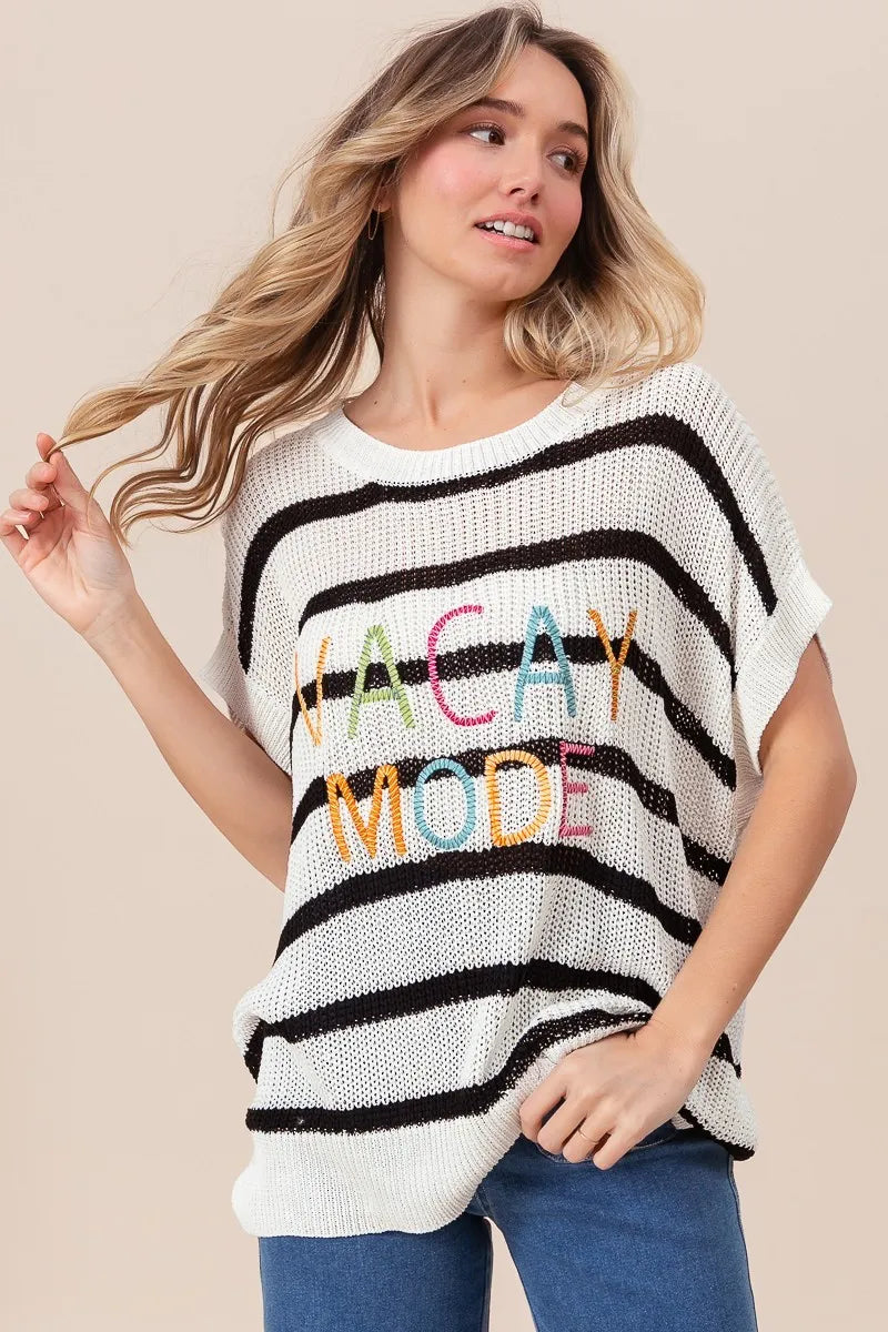 BiBi Knit Top Vacay Mode Embroidery Drop Shoulder Striped Sweater 038327ea607d438f821732e3b4e1c162-Max-Origin Trendsi