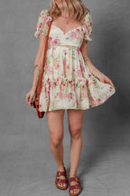 Floral Mini Dress Bubble Sleeve Sweetheart Neck Ruffle Zipper Lightweight 0390b930-891e-4f46-8057-3f359b5221b9-Max-Origin Trendsi