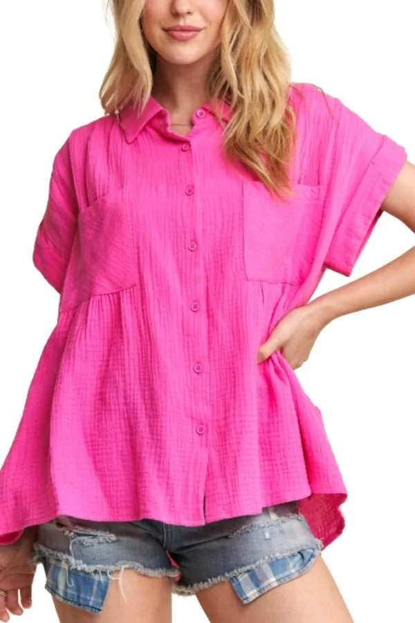ADORA Button Down Solid Shirt with Pockets