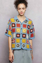 POL Crochet Women Shirt Sky Multi Floral Short Sleeve Relaxed Fit Top 039ee908-e085-48c5-ade4-10b1a6716326-Max-Origin Trendsi