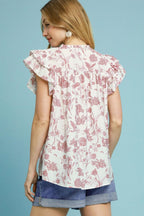 Umgee Blouse Floral Blush Pink Two Tone Boxy Cut Print Short Sleeve Top 03a06d2f-cdfe-413f-b9f9-bbb6851158a7-Max Trendsi