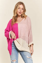 ADORA Women's Sweater Hot Pink Color Block Pattern Long Sleeve Pullover 03c72caf-5dfa-42ae-9b43-d1aef14255bc-Max Trendsi
