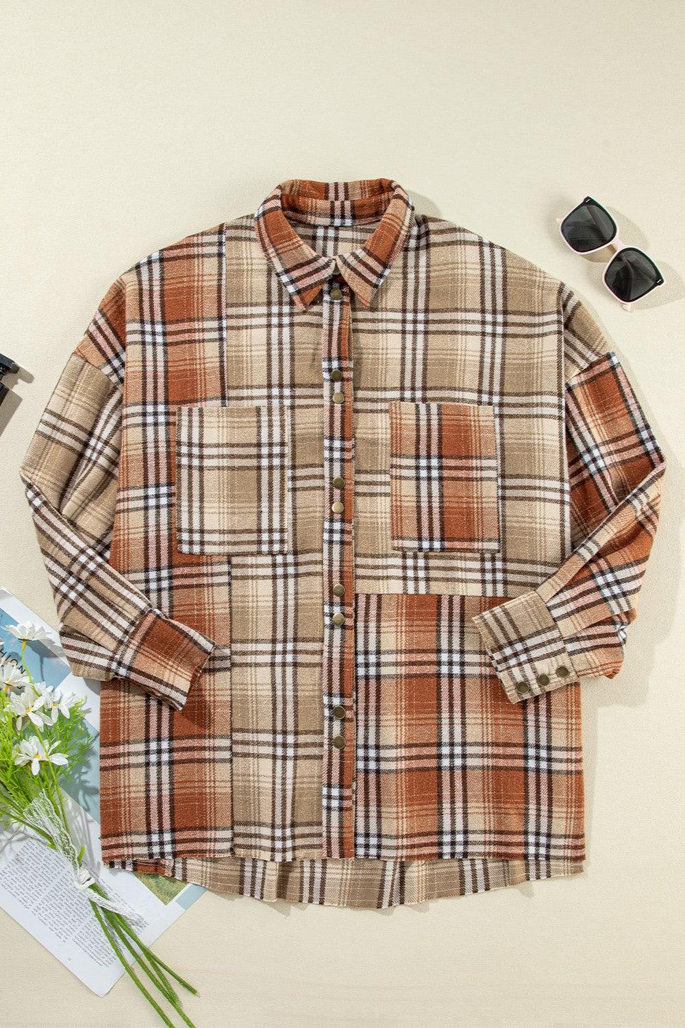 Plaid Shacket Snap Down Dropped Shoulder Shirt Outwear 03de5bcc-f4fa-4680-be5a-a91111fe1c69-Max Trendsi