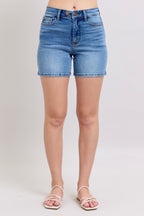 Judy Blue Denim Shorts 2 Buttons with Pockets Medium Wash Plus Sizes 03e251a3-54da-4ce7-b73f-c4d0b8499472-Max Trendsi