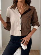 Perfee Pocketed Contrast Collared Neck Long Sleeve Shirt 03f2dd84-c620-4927-a273-181c71b84ebf-Max Trendsi