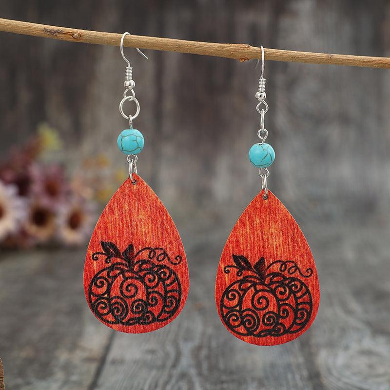 Turquoise Wooden Pumpkin Teardrop Earrings Halloween Jewelry 03f5377f-da1e-4768-961f-9f91c0e18166-Max Trendsi