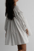 Mini Dress Frill Plaid Oversized Notched Balloon Long Sleeve Cotton Blend 03ffa0fd-22b8-4dc2-8dfe-528f2f49b523-Max Trendsi