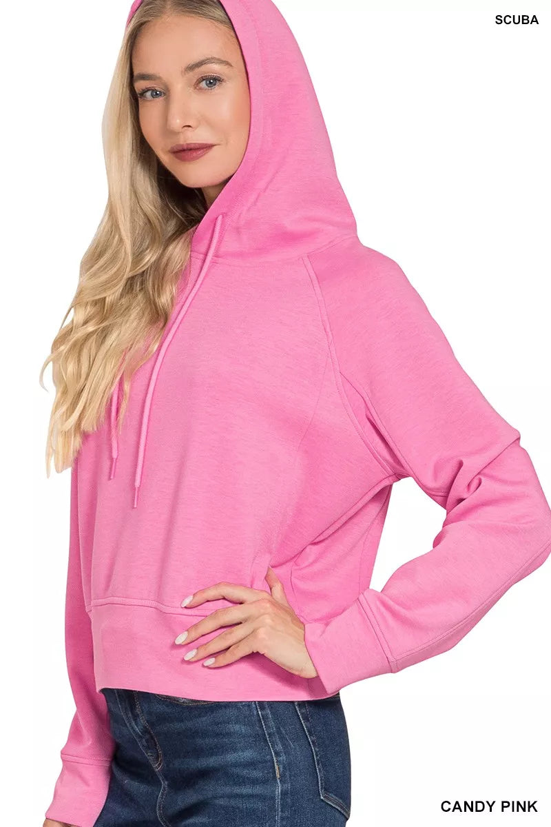 Zenana Womens Scuba Hoodie Candy Pink Drawstring Hood Top 0403dd0d277a4e49bd17d74bb211e2b4-Max-Origin Trendsi