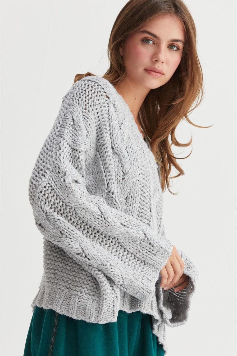 HYFVE Cable Knit Gray Sweater Usa Stock V-Neck Oversized Long Sleeve Pullover 040b16da-97a5-45e7-9773-b40ab82b0fba-Max Trendsi