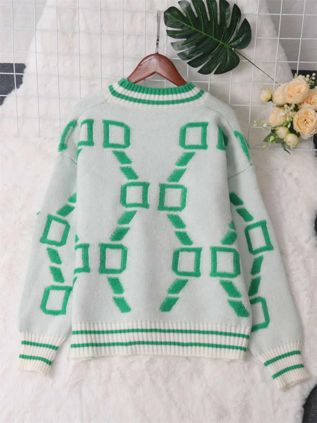 Women's Sweater Contrast Round Neck Long Sleeve Oversized Ribbed 040baa0e07a34c2fa0849ea736d02820-Max-Origin Trendsi