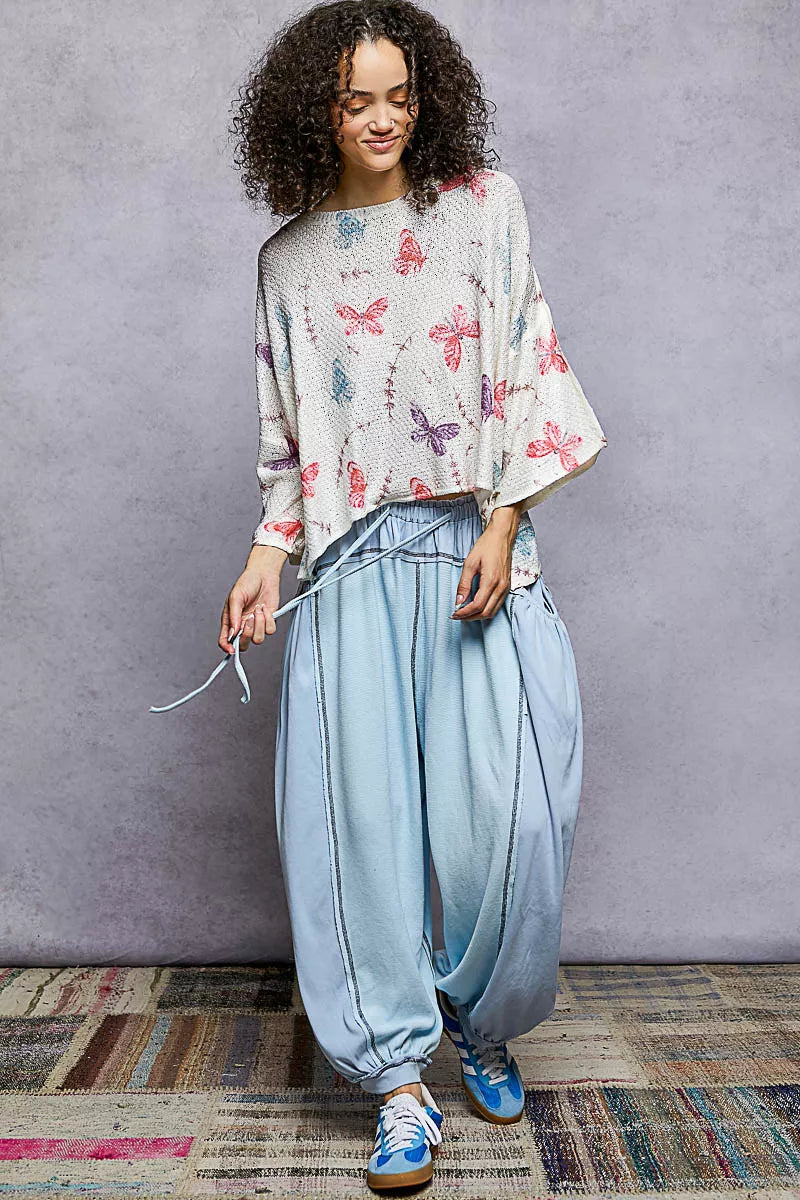 POL Butterflies Knit Top Ivory Round Neck with Outseam Rolling Edge 040e0520-c8a6-423c-8d02-0e3276618d9c-Max-Origin Trendsi