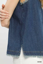 Umgee Denim Top Blue Sleeveless Fringe Hem Blouse 0415792b-55a1-492f-a482-6a0eb294dc08-Max-Origin Trendsi