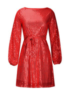 Sequin Mini Dress Tie Waist Long Sleeve Short Women Party Lined Dresses 043c09b8-2ec4-46f6-846e-73100fa6d14d-Max Trendsi