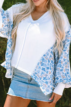 Women Blouse White Floral Blue High-Low V-Neck Long Sleeve Cotton Blend Top 0443bea4-c669-46ed-b32b-fd7a9e8f620e-Max Trendsi