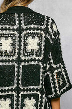 POL Crochet Shirt Black Multi Openwork Floral with Granny Square Pattern 044c8d25-8d58-4f82-a60c-f23461166fc1-Max-Origin Trendsi